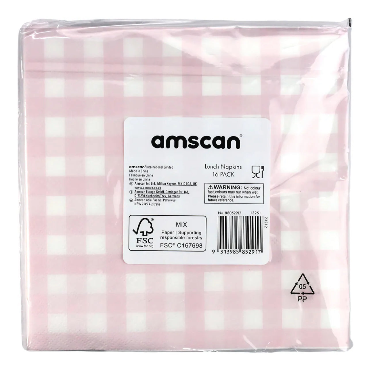 PASTEL PINK GINGHAM LARGE NAPKINS / SERVIETTES (PACK OF 16)