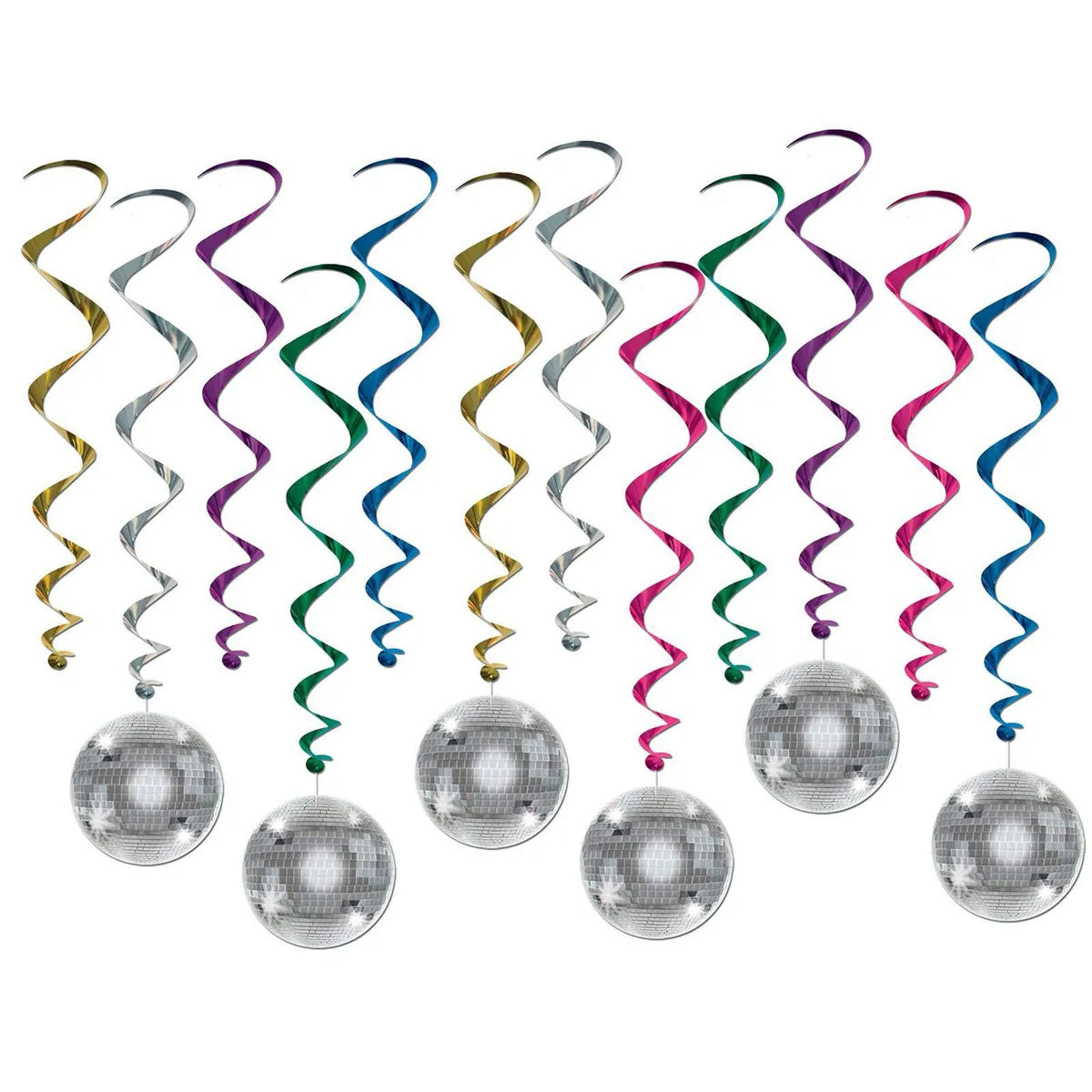 DISCO BALL SWIRL DECORATIONS (PACK OF 12)