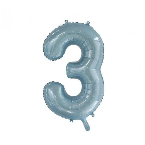 LIGHT BLUE FOIL NUMBER 3 BALLOON 86CM