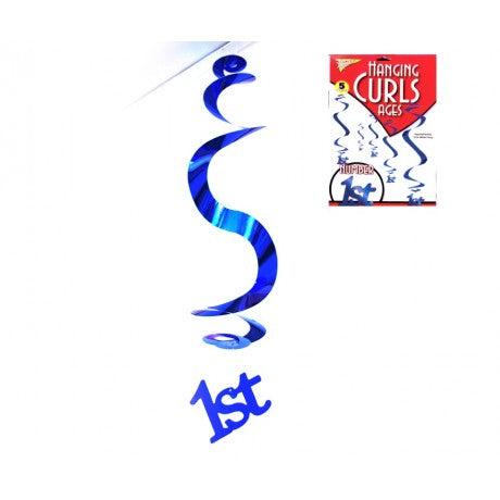 1st Birthday Hanging Curl Blue - 5pack