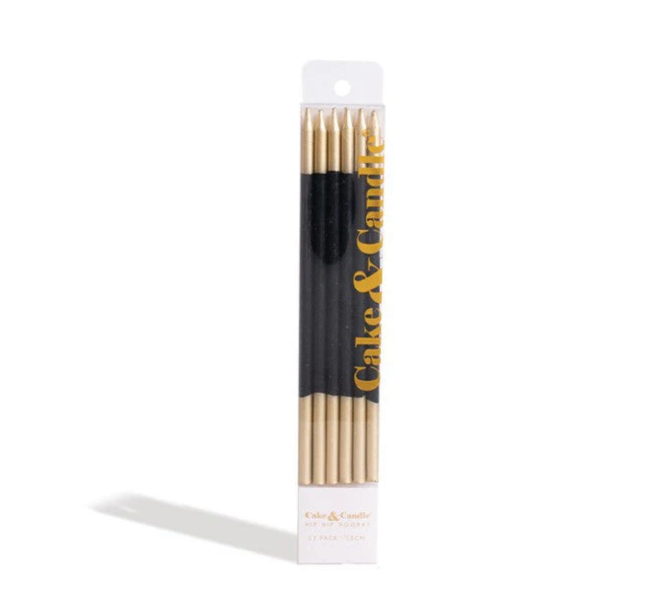 12PK BLACK & GOLD DOUBLE DIPPED CAKE CANDLES BY CAKE & CANDLE 15CM