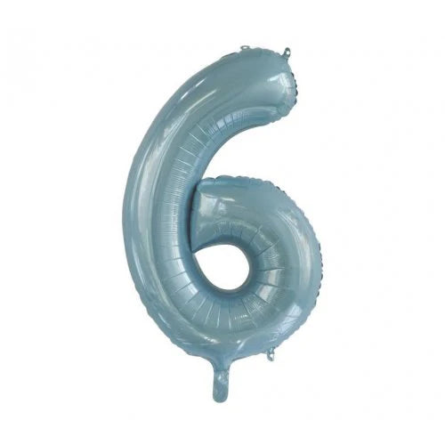 LIGHT BLUE FOIL NUMBER 6 BALLOON 86CM