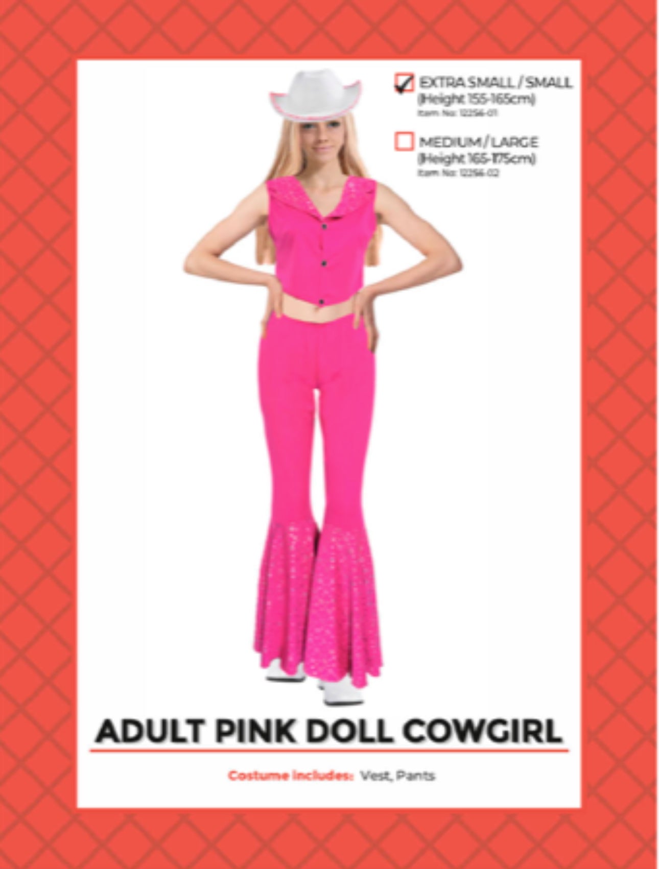ADULT PINK DOLL COWGIRL COSTUME (SIZE MEDIUM/LARGE)