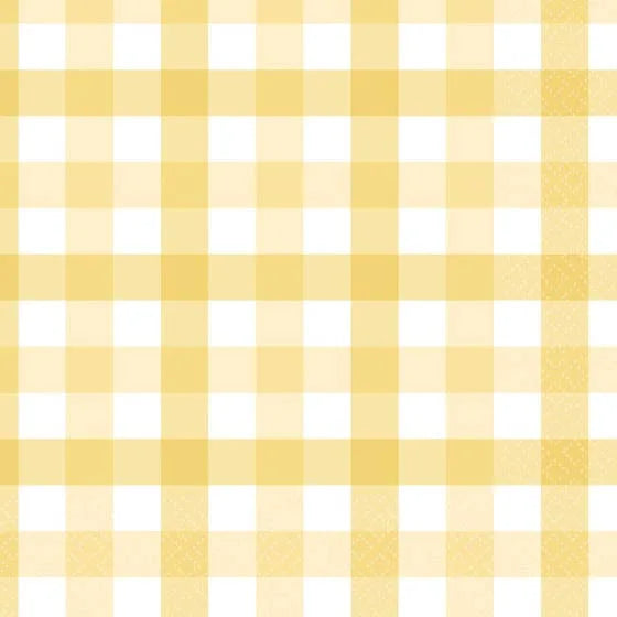 PASTEL YELLOW GINGHAM LARGE NAPKINS / SERVIETTES (PACK OF 16)