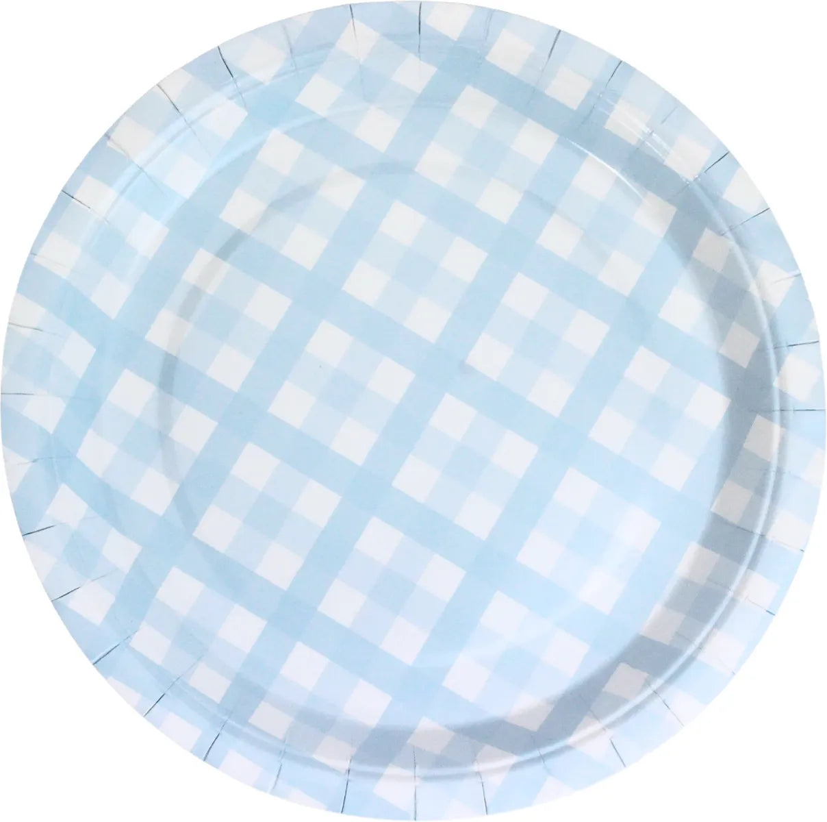 PASTEL BLUE GINGHAM LARGE PAPER PLATES (PACK OF 8)