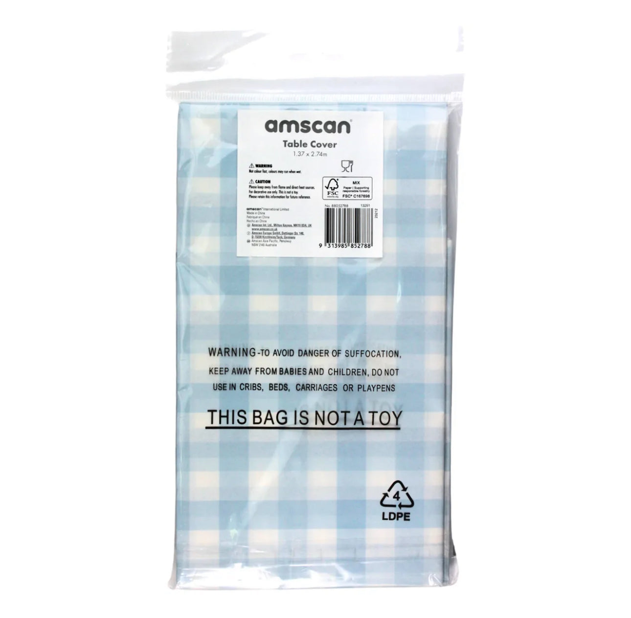 PASTEL BLUE GINGHAM PAPER TABLECLOTH