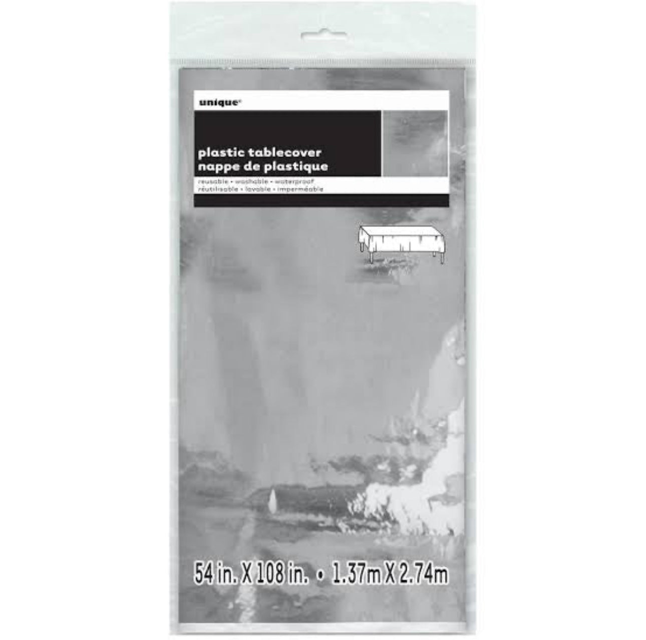 METALLIC SILVER FOIL RECTANGULAR PLASTIC TABLECLOTH