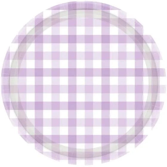 PASTEL PURPLE GINGHAM LARGE PAPER PLATES (PACK OF 8)