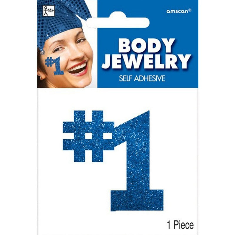 BLUE NUMBER 1 BODY JEWELLERY