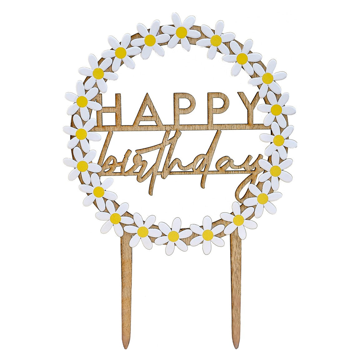 DAISY FLORAL HAPPY BIRTHDAY WOODEN CAKE TOPPER