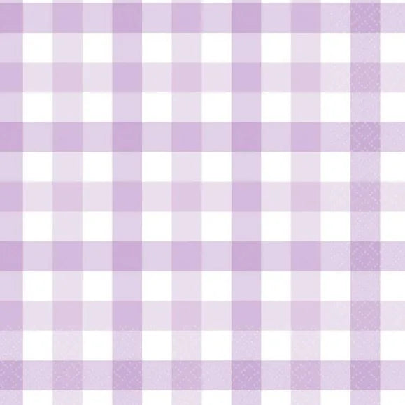 PASTEL PURPLE GINGHAM LARGE NAPKINS / SERVIETTES (PACK OF 16)