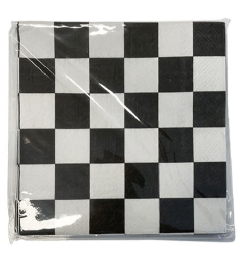 BLACK & WHITE CHECKERED LARGE NAPKINS / SERVIETTES (PACK OF 16)