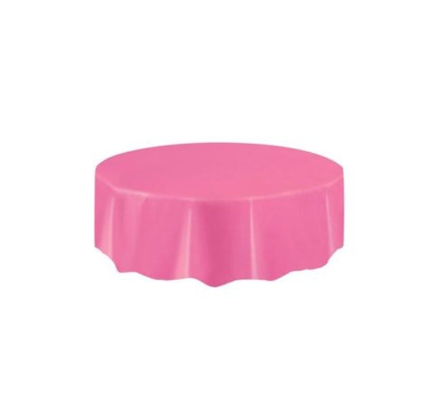 Re-usable Plastic Table Cover Round - Bright Pink