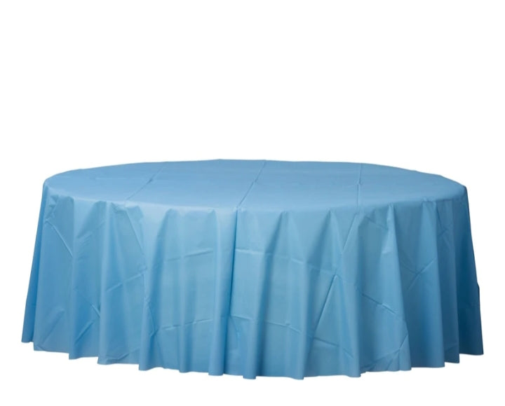 Re-usable Plastic Table Cover Round - Light Blue