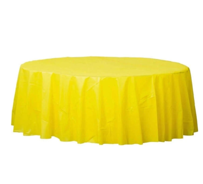 Re-usable Plastic Table Cover Round - Yellow
