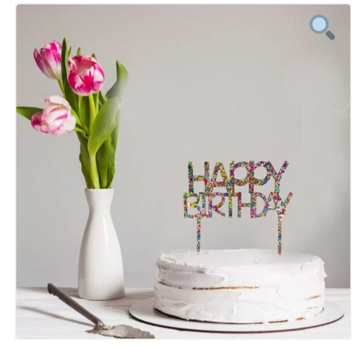 Happy Birthday Rainbow Glitter Cake Topper