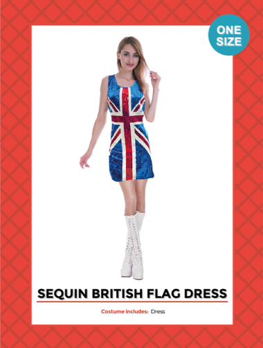 ADULT SEQUIN BRITISH FLAG COSTUME DRESS (ONE SIZE)