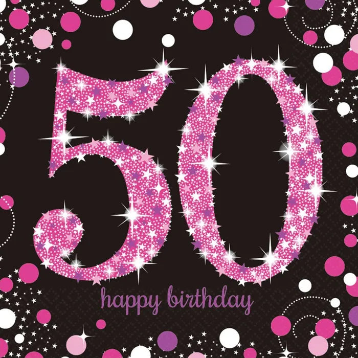 PINK CELEBRATION 50TH BIRTHDAY LARGE NAPKINS / SERVIETTES (PACK OF 16)