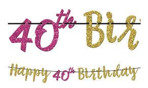 GLITTER 40TH BIRTHDAY LETTER BANNER