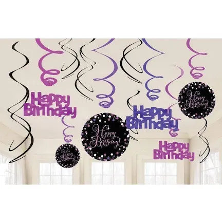 HAPPY BIRTHDAY PINK SWIRL DECORATIONS