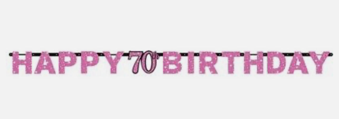 PINK PRISMATIC HAPPY 70TH BIRTHDAY JOINTED LETTER BANNER