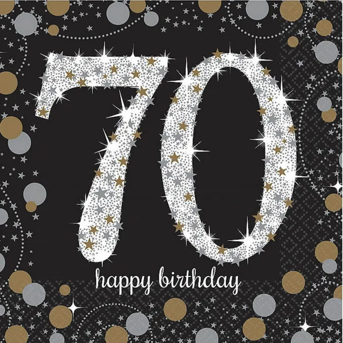 SPARKLING CELEBRATION 70TH BIRTHDAY BEVERAGE NAPKINS / SERVIETTES (PACK OF 16)