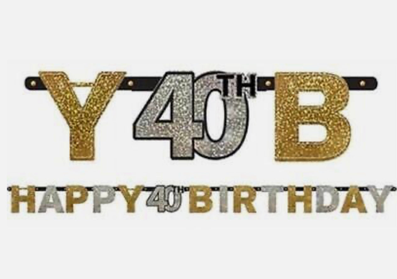 SPARKLING CELEBRATIONS HAPPY 40TH BIRTHDAY JOINTED LETTER BANNER