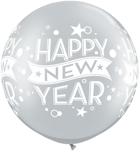 90cm Round Balloon "Happy New Year" Metallic Silver