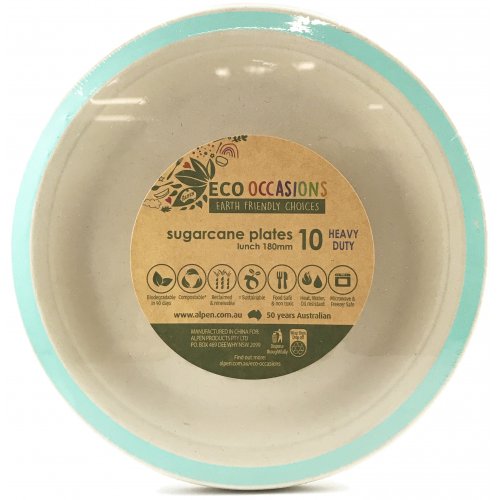 Sugarcane Lunch Plates 180mm Mint Green 10 pack