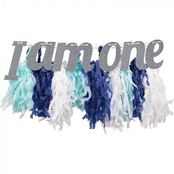 HIGH CHAIR DECORATION KIT BLUE I AM ONE GLITTERED