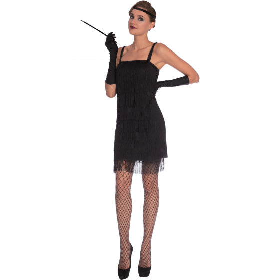WOMENS BLACK FLAPPER COSTUME DRESS (SIZE STANDARD)