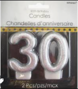 30TH SILVER GLITTER BIRTHDAY CANDLE