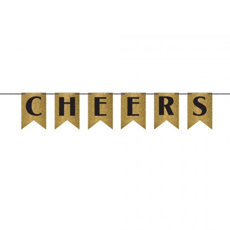 GOLD CHEERS GLITTER BANNER