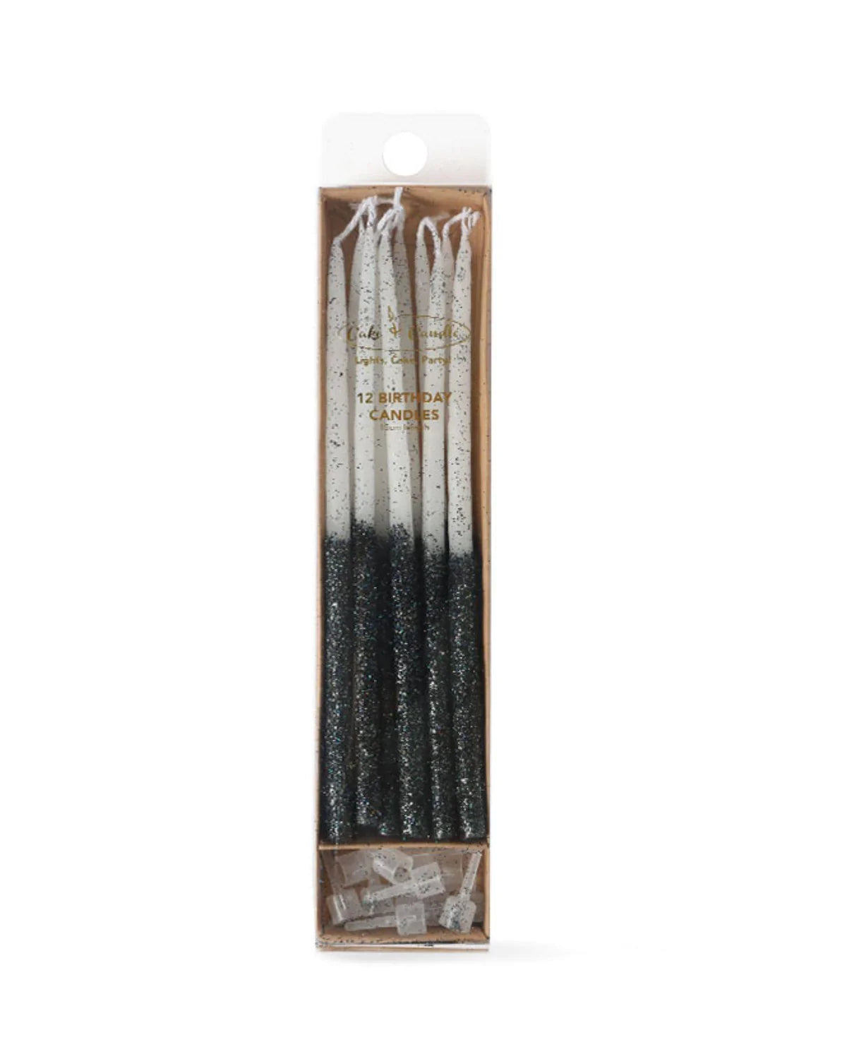 TALL CAKE CANDLES BLACK GLITTER DIPPED
