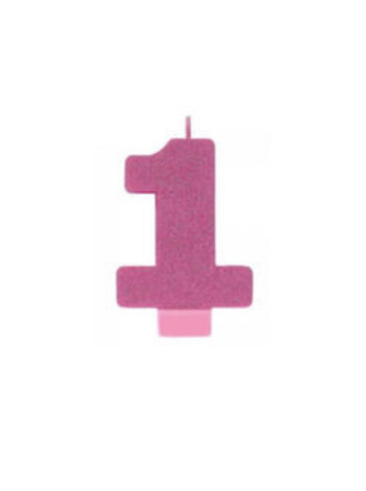 PINK GLITTER NUMBER 1 CANDLE