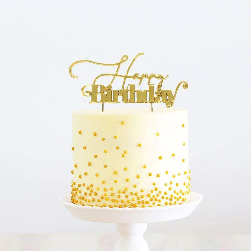 HAPPY BIRTHDAY METAL CAKE TOPPER - GOLD