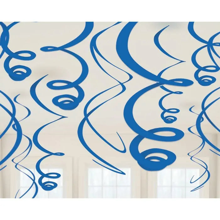 ROYAL BLUE SWIRL DECORATIONS (PACK OF 12)