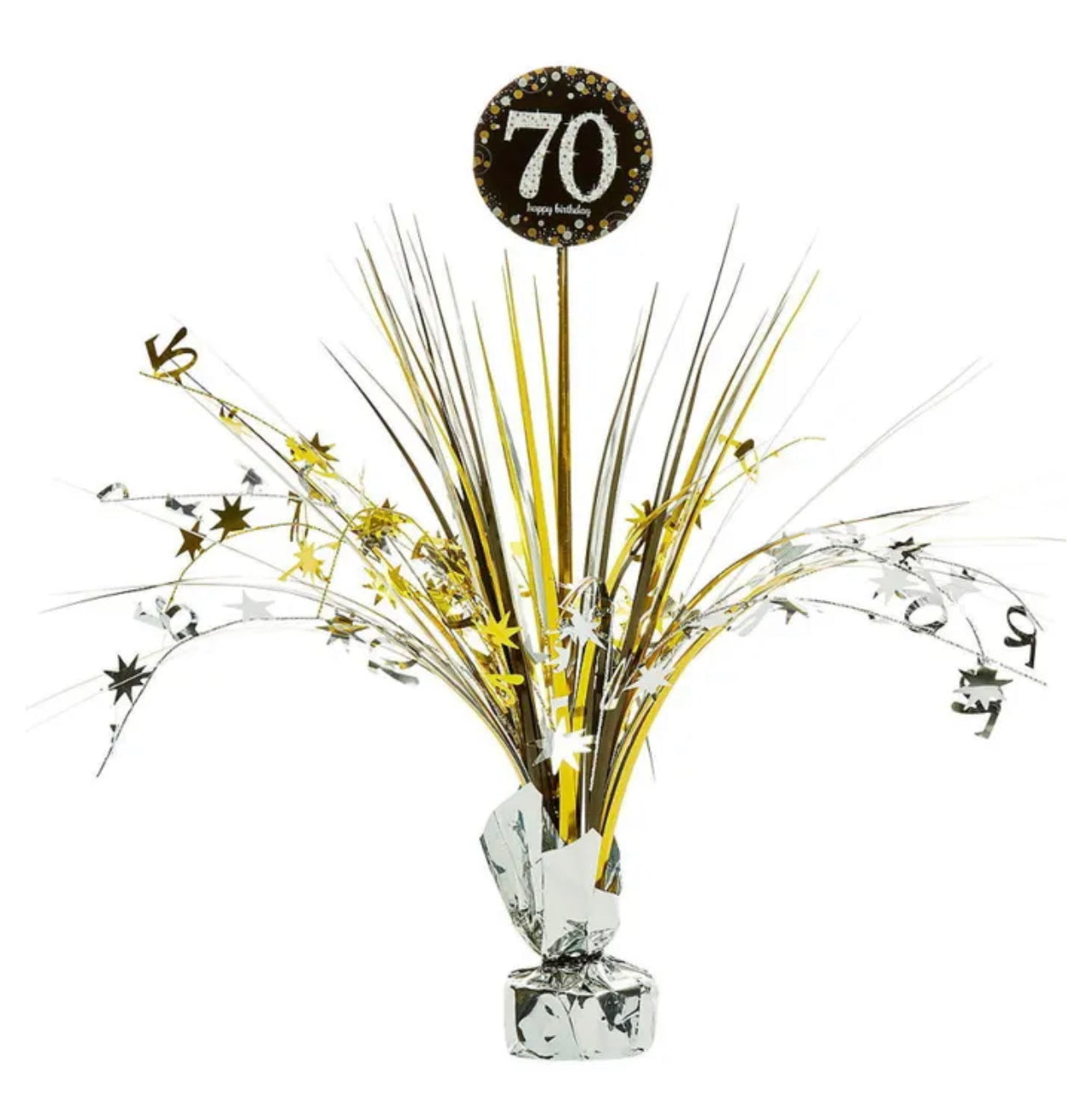 SPARKLING CELEBRATION 70TH BIRTHDAY FOIL SPRAY CENTREPIECE