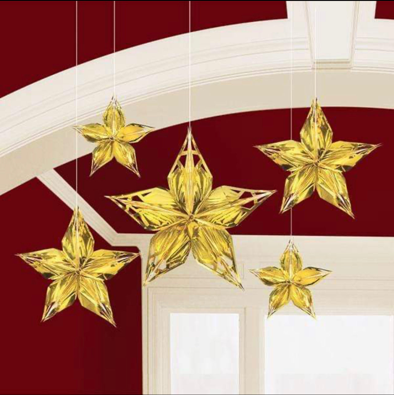 GLITZ & GLAM METALLIC GOLD STAR DECORATIONS PK2