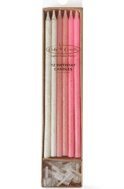 TALL CAKE CANDLES OMBRÉ GLITTER PINK