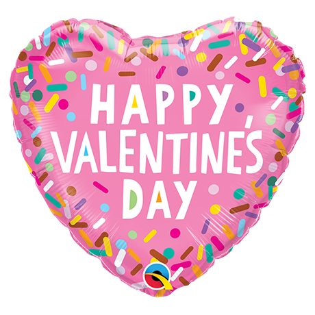 “Happy Valentines Day” sprinkles pink standard heart foil
