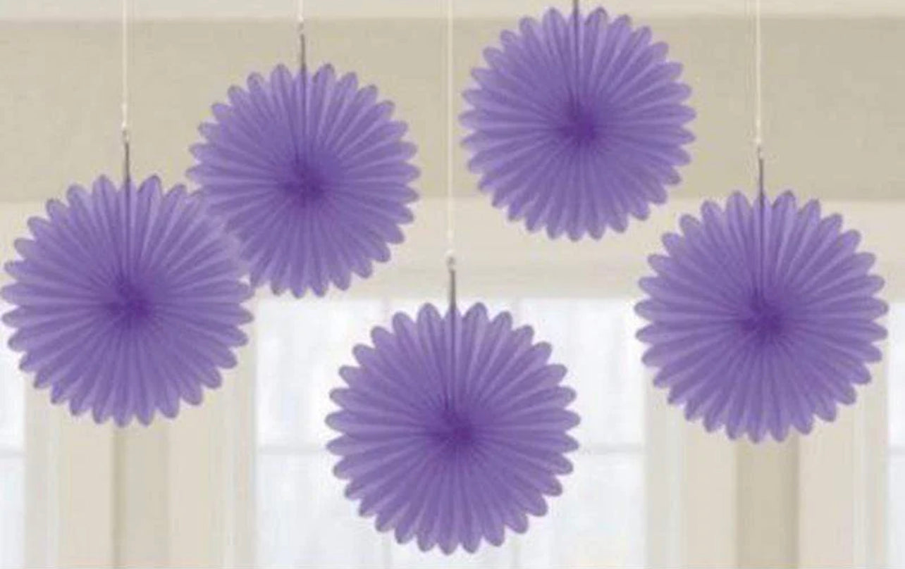 MINI FAN DECORATIONS 5 PACK - PURPLE
