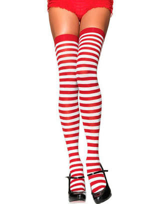 ADULTS RED & WHITE STRIPED THIGH HIGHS