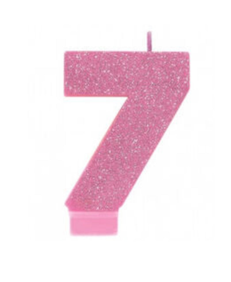 PINK GLITTER NUMBER 7 CANDLE