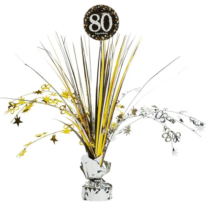 SPARKLING CELEBRATION 80TH BIRTHDAY FOIL SPRAY CENTREPIECE