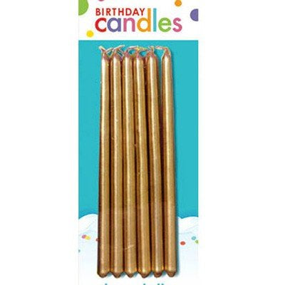 GOLD TAPERED BIRTHDAY CANDLES 13CM (PACK OF 12)