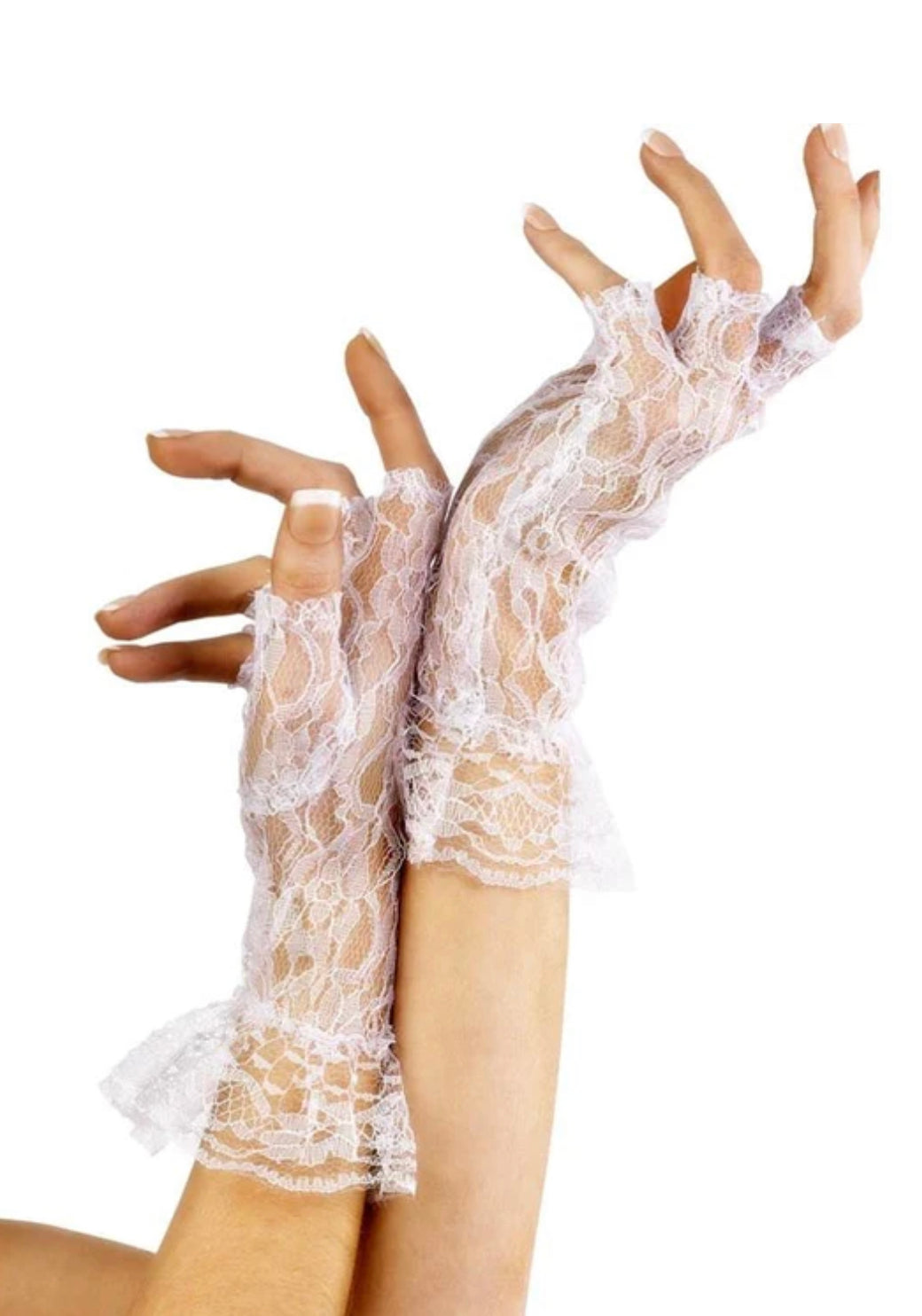 WHITE LACE FINGERLESS GLOVES