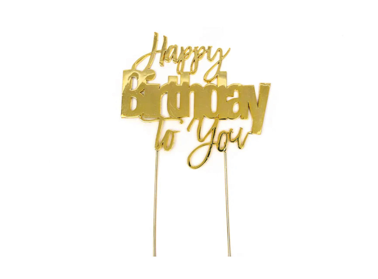 HAPPY BIRTHDAY TO YOU GOLD METAL CAKE TOPPER