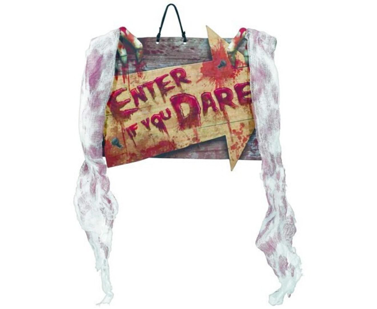 Enter If You Dare MDF Hanging Sign with Gauze and Ribbon Size: One Size