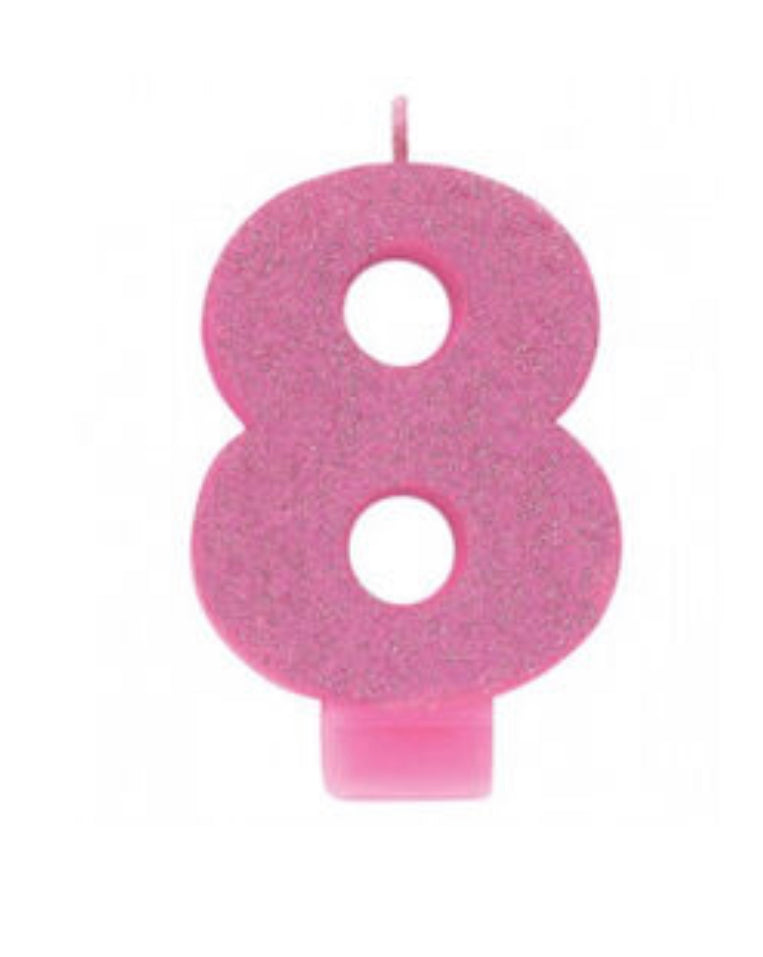 PINK GLITTER NUMBER 8 CANDLE